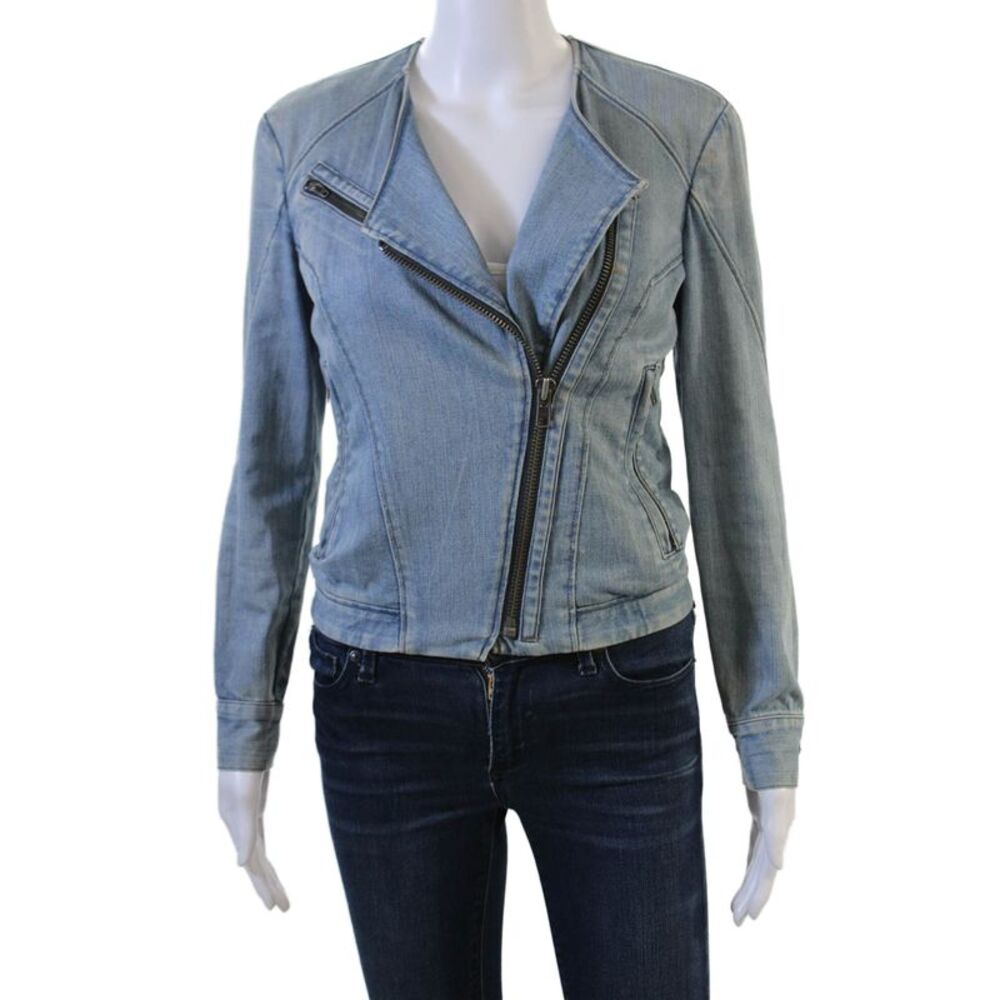 Helmut Womens Biker Motorcycle Jacket Light Blue Zip Long Sleeve Size 0P